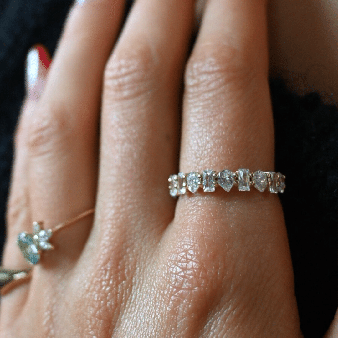 14k Pear Baguette Half Eternity Ring