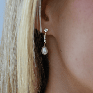9ct Cubic Zirconia and Pearl Drop Earrings