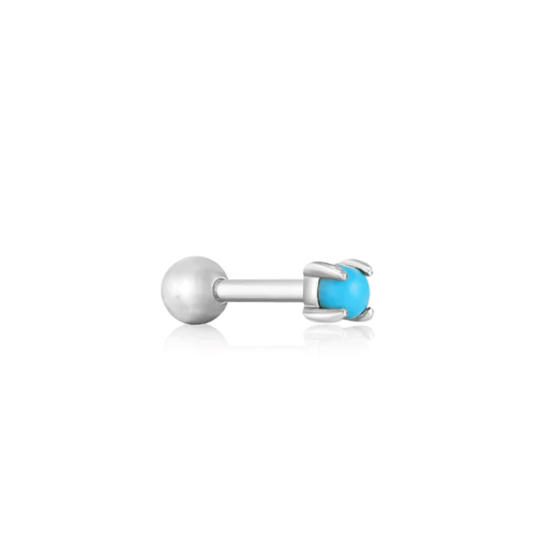 Silver Turquoise Cabochon Barbell Single Earring