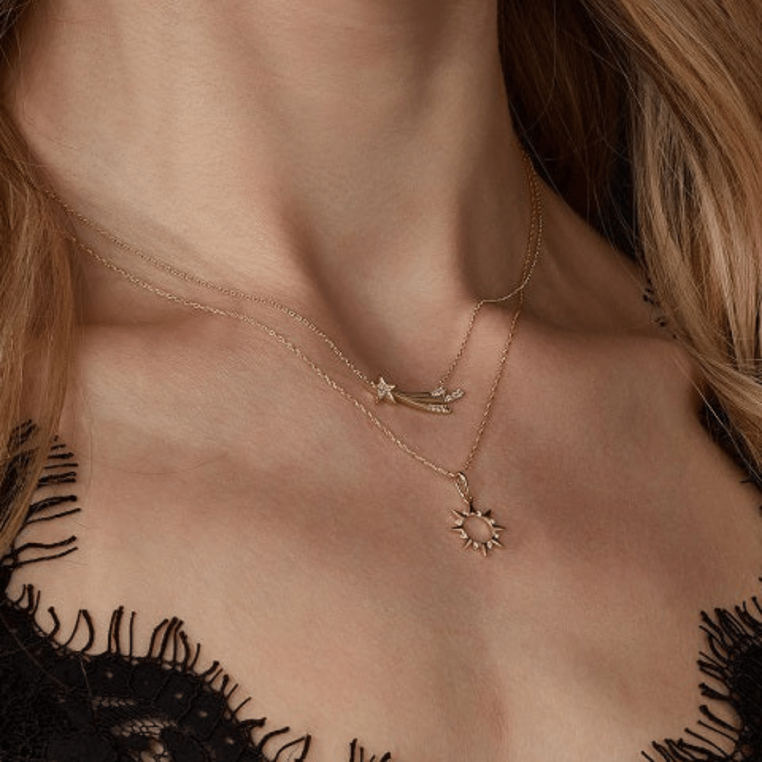 GOLD CUBIC ZIRCONIA OPEN SUN PENDANT
