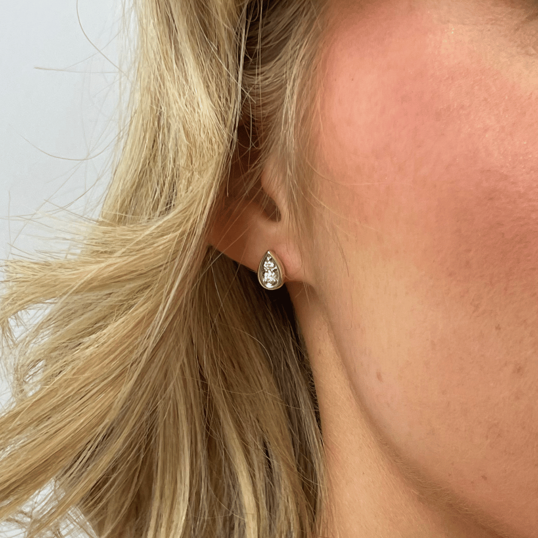 Gold Diamond Cluster Pear Stud