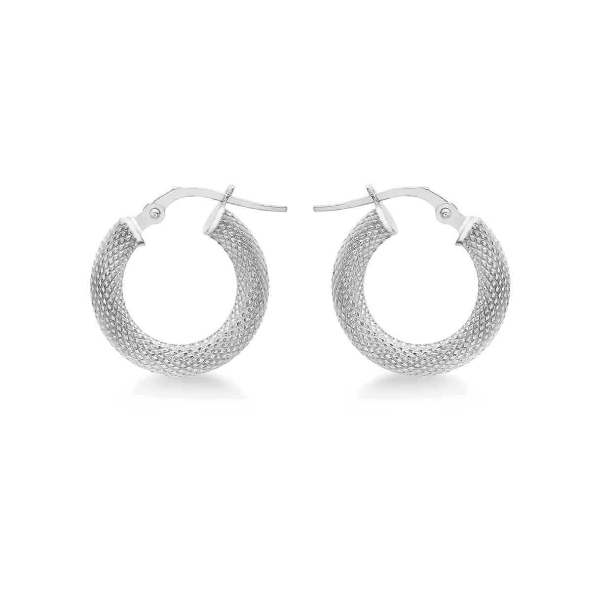 9ct White Gold Textured Hoop Earrings