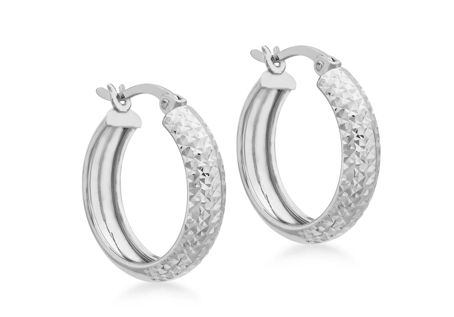 9ct White Gold Textured Hoop Earrings