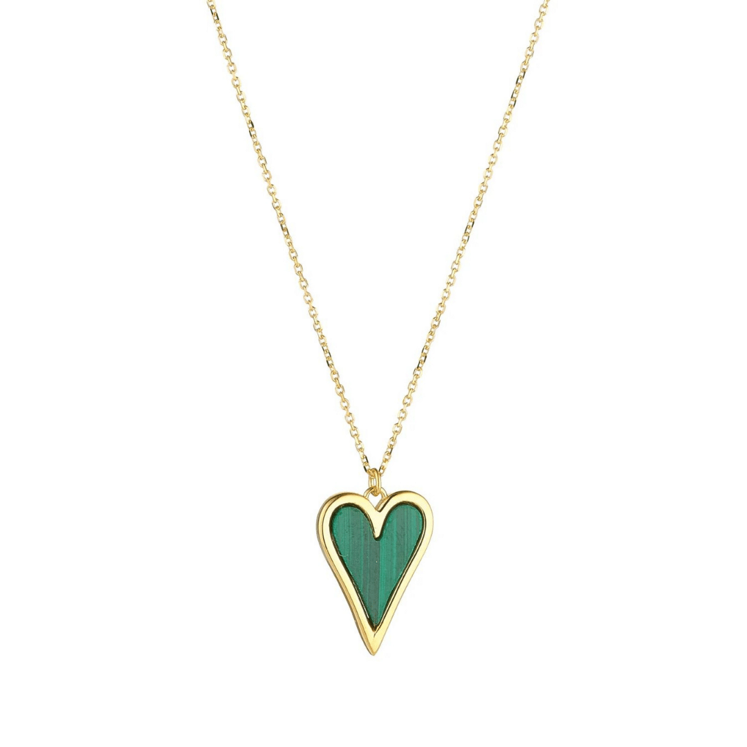 GOLD RIMMED MALACHITE HEART PENDANT