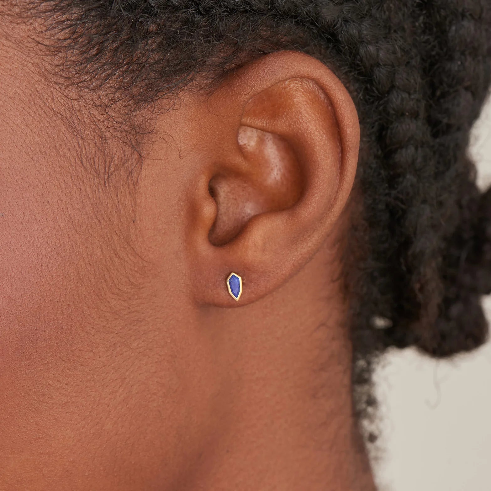Zoom Gold Lapis Emblem Stud Earrings