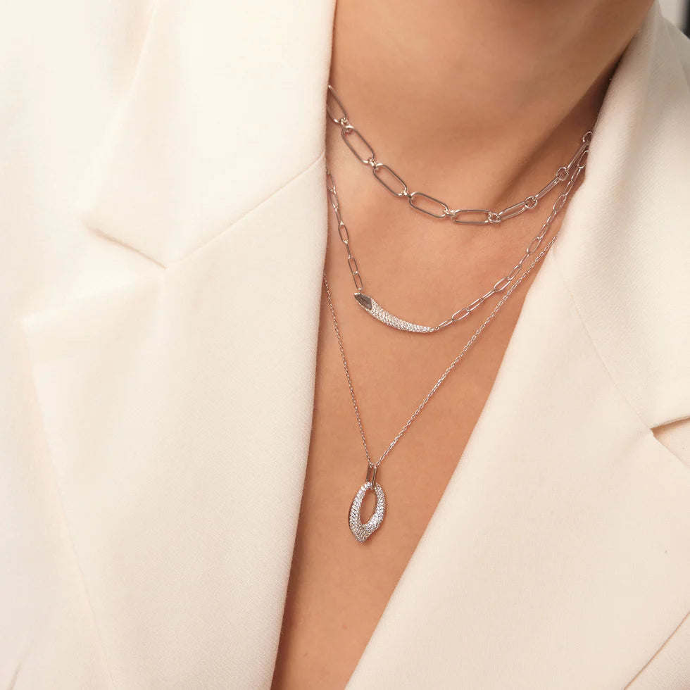 Zoom Silver Pavé Bar Chain Necklace