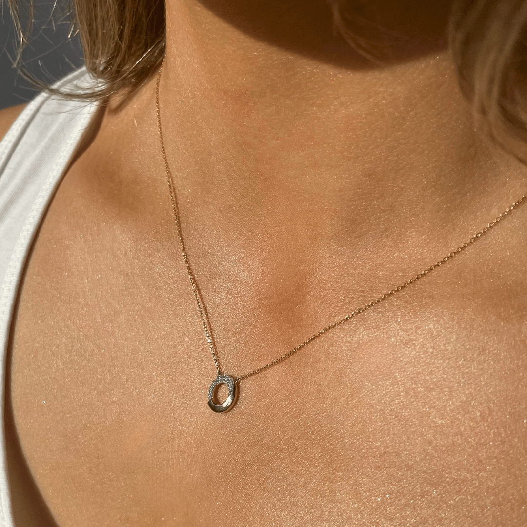 9ct Gold Diamond Set Arch Open Circle Necklace