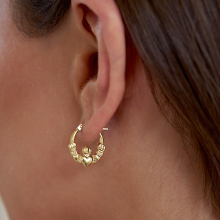 9ct Gold Mini Claddagh Hoop Earrings