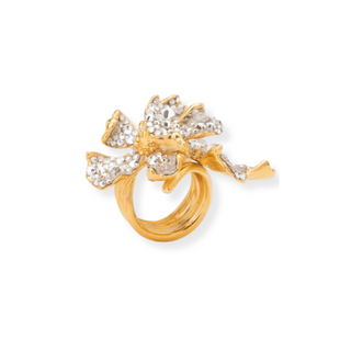 Gold Floral Ring with Crystals