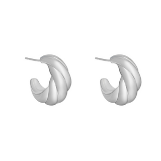 Sterling Silver Ribbed Bombayed Hoop Earrings
