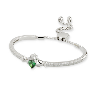 Silver Cubic Zirconia Claddagh Draw String Bangle