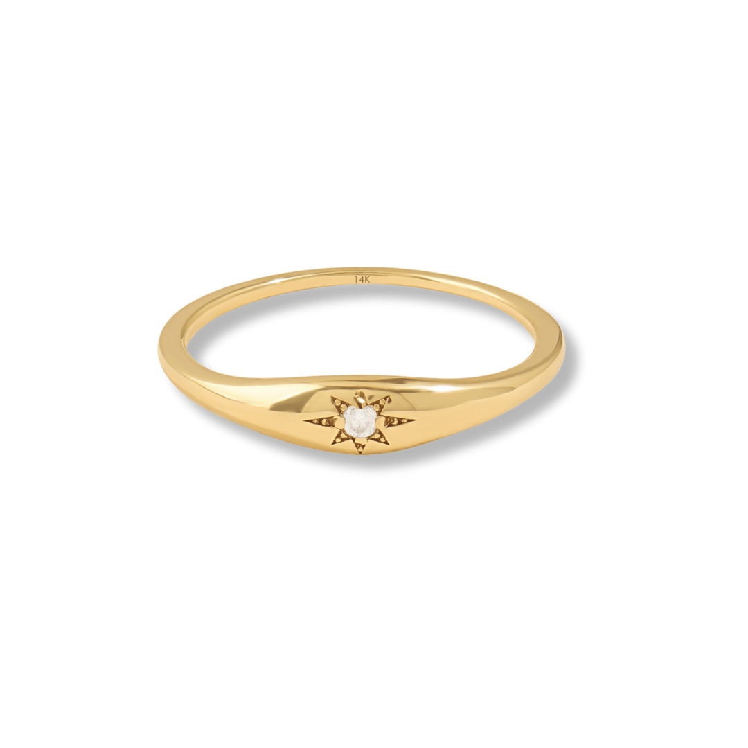 14k Diamond Iconic Star Signet Ring