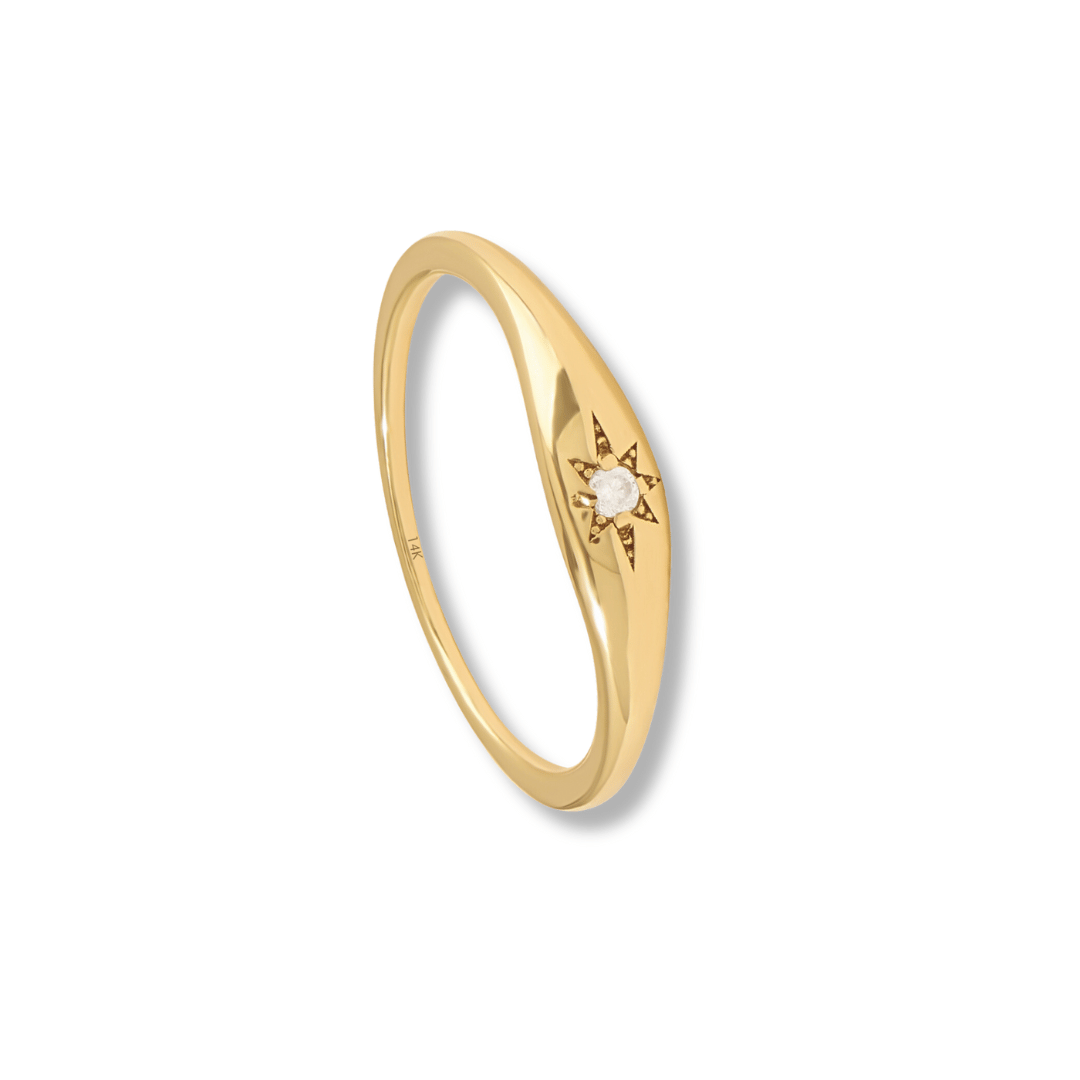 14k Diamond Iconic Star Signet Ring