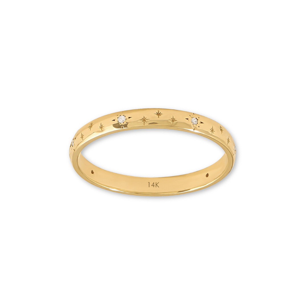 14k Minimal Star Pave Band Ring