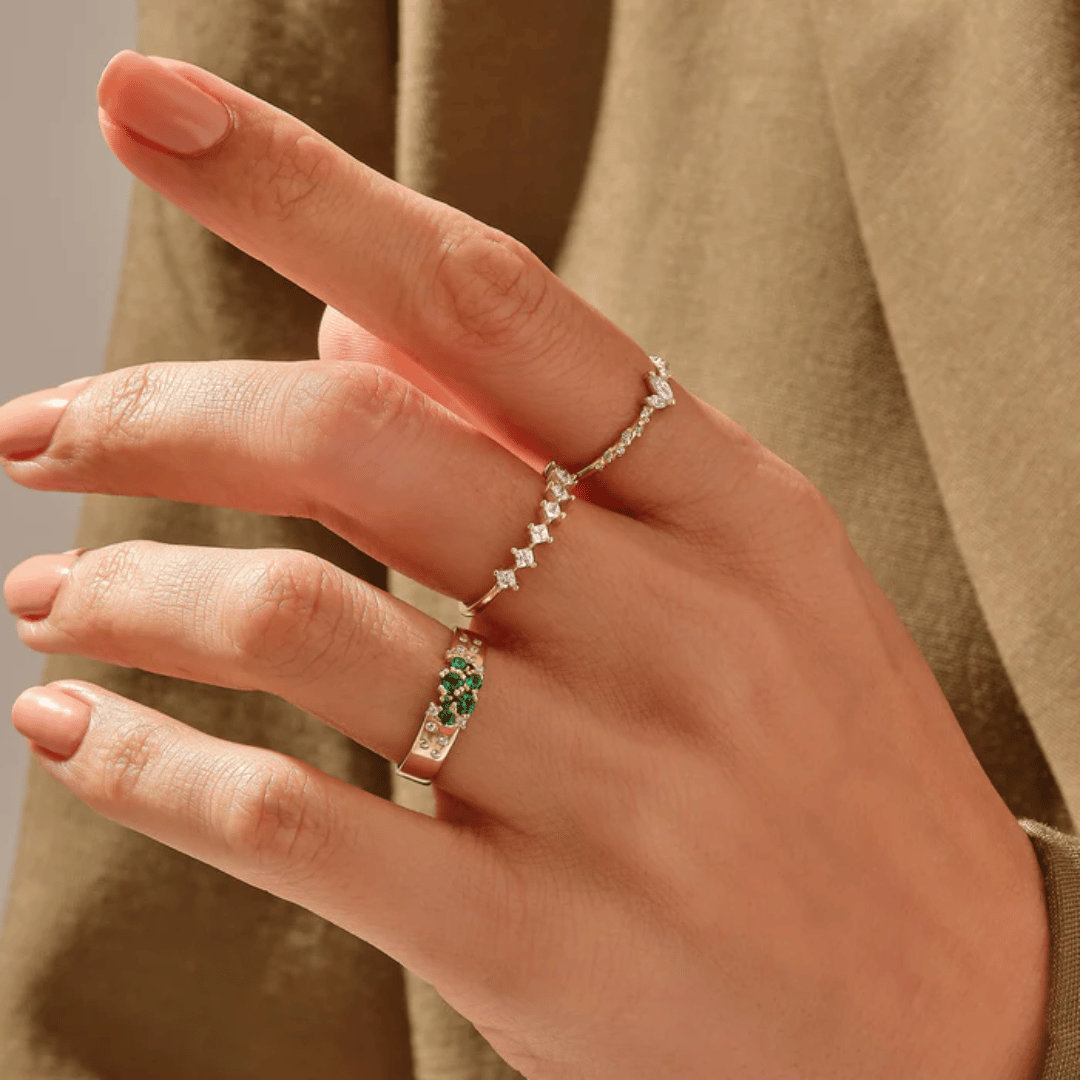 14k Emerald Cluster Band Ring
