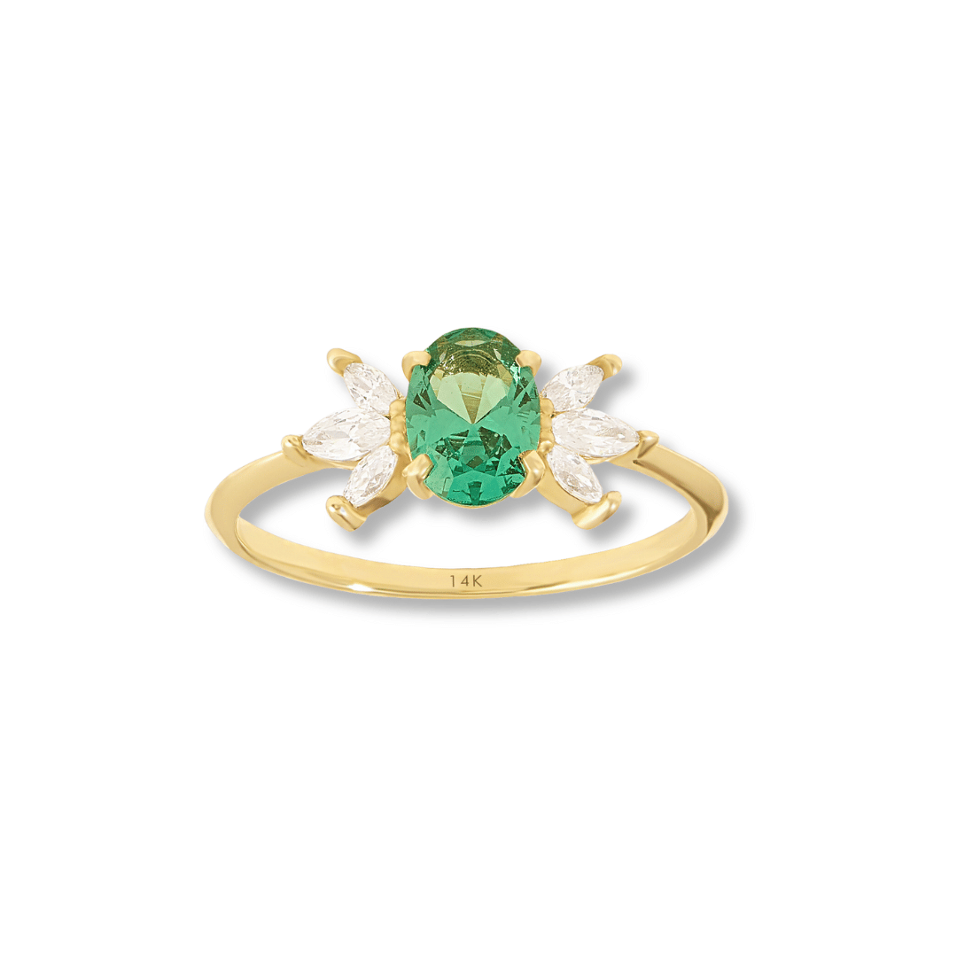 14k Emerald Flower Ring