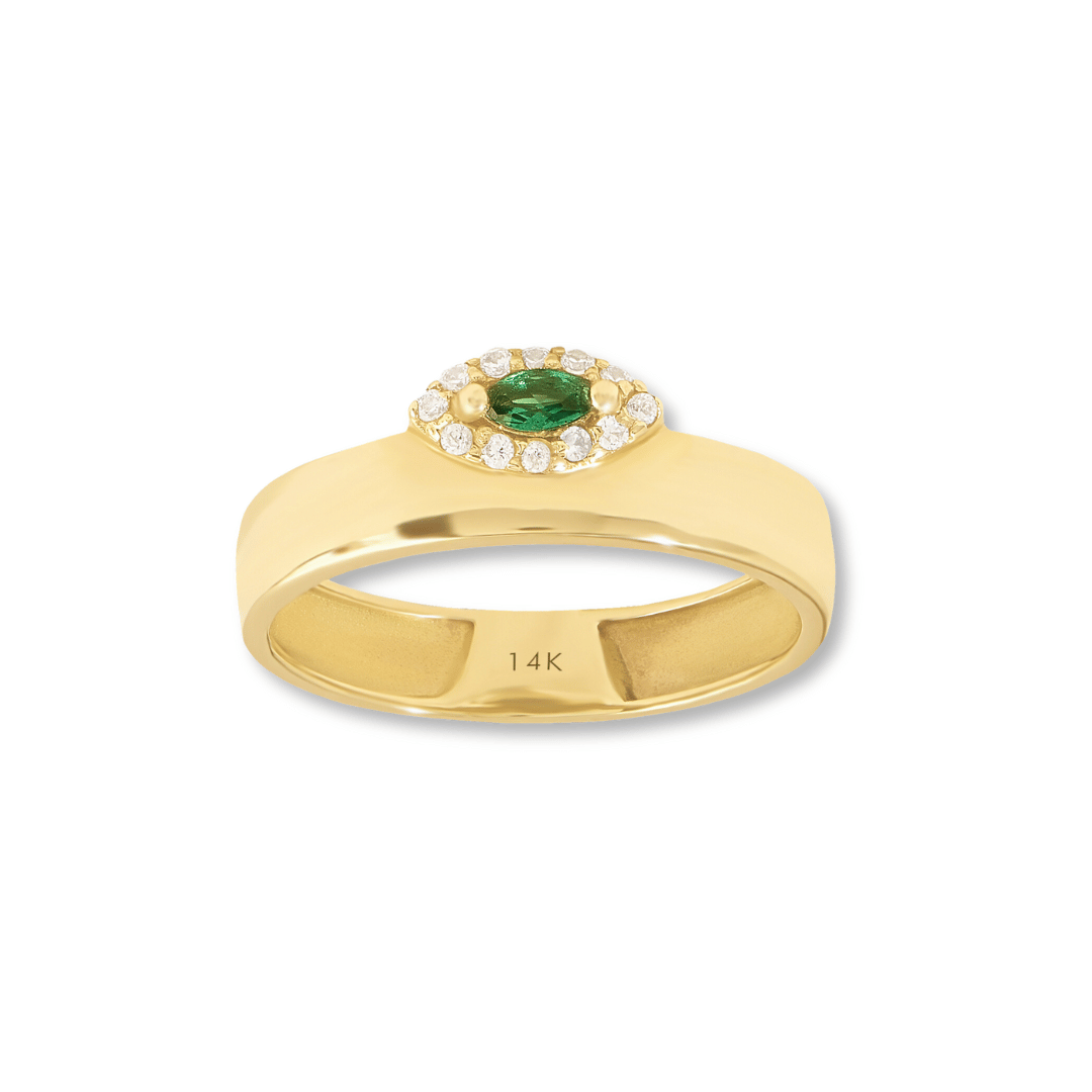 14k Marquise Band Emerald Ring