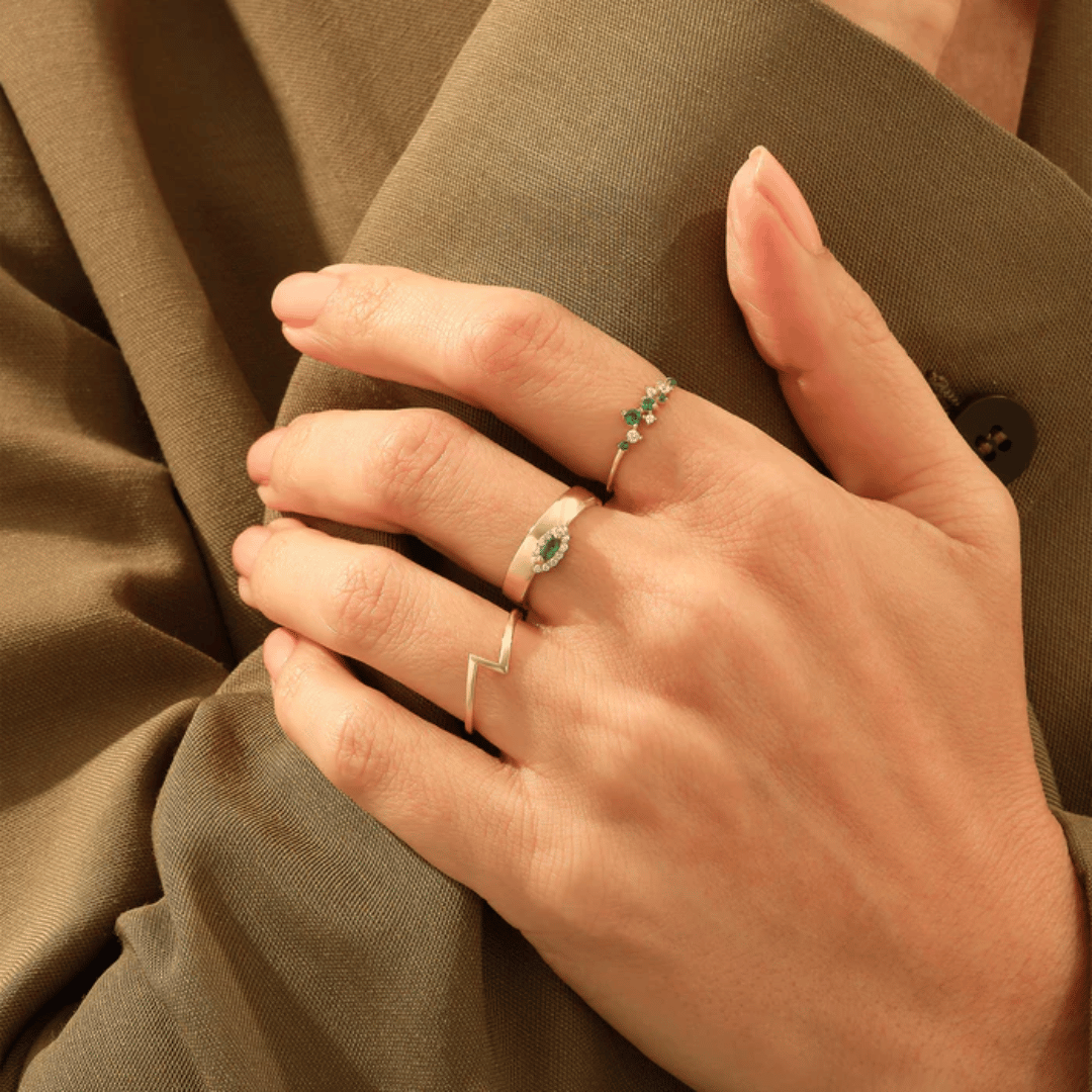 14k Marquise Band Emerald Ring