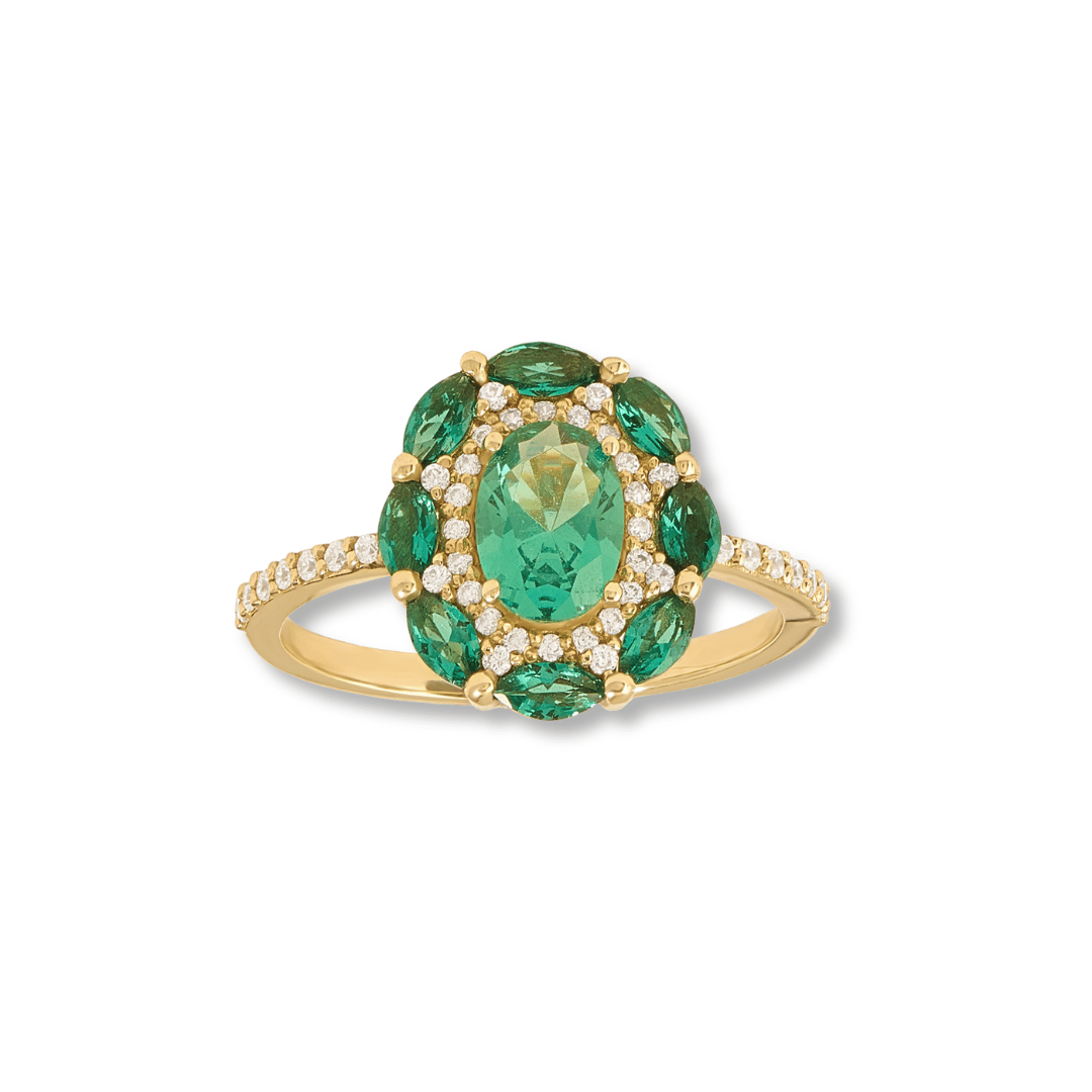 14k Floral Emerald Ring