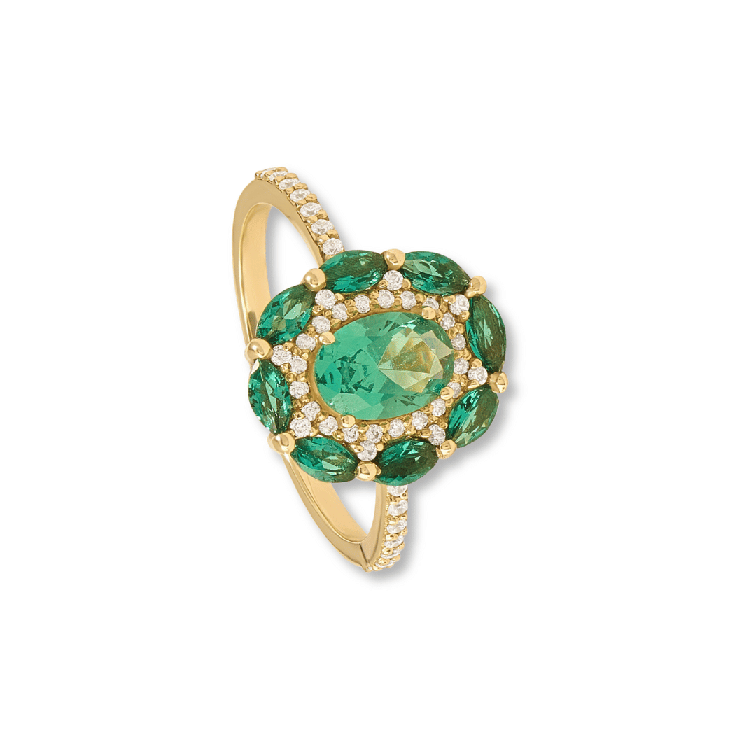 14k Floral Emerald Ring