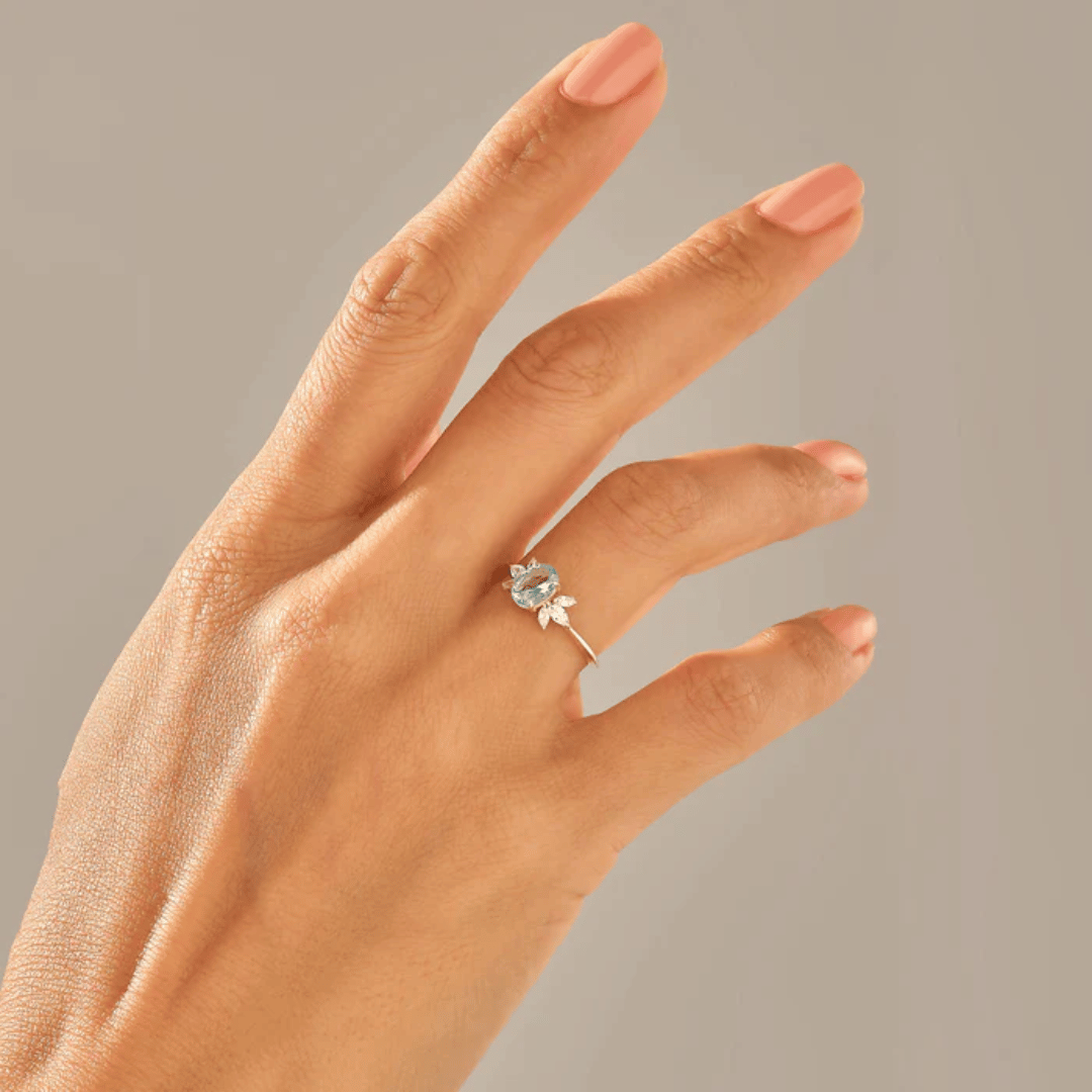 14k Aquamarine Flower Ring