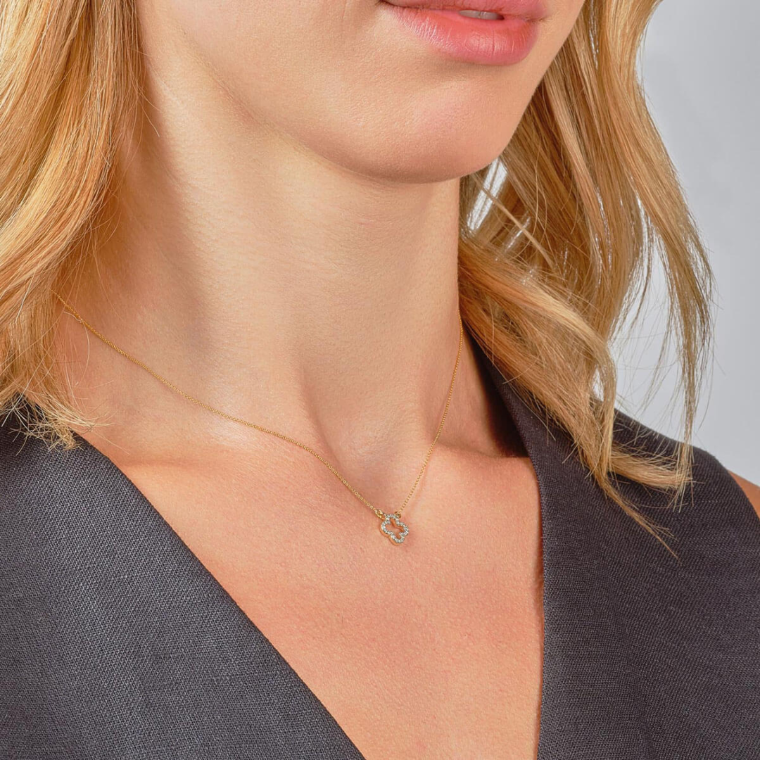 9ct Gold Diamond Clover Necklace