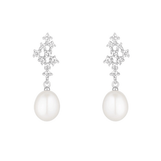 Silver Sparkle Cluster with Drop Pearl