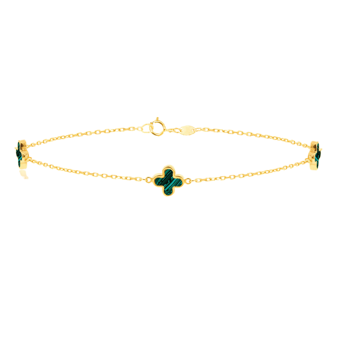 9ct Gold Malachite Clover Bracelet