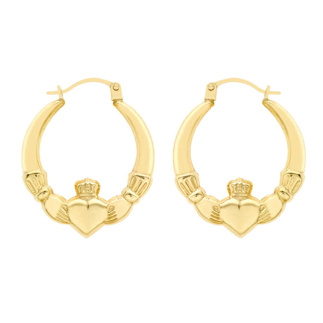9ct Gold Claddagh Hoop Earrings