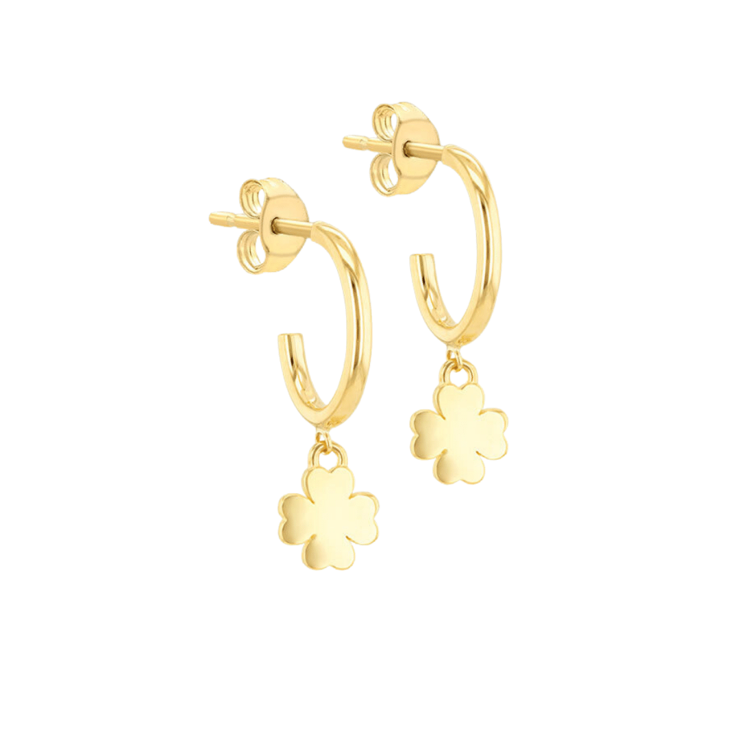 9ct Gold 4 Leaf Clover Drop Hoop Earrings