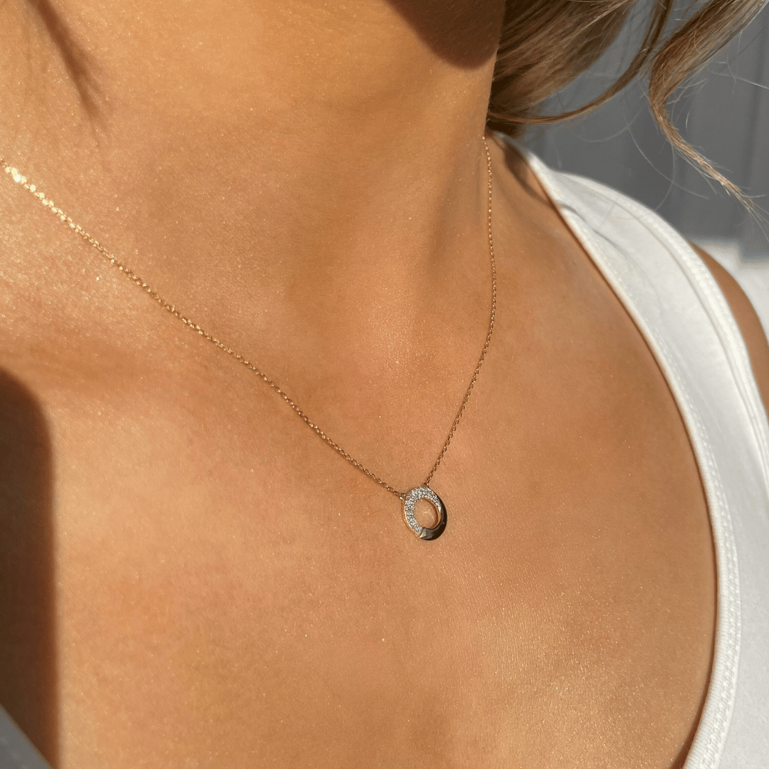 9ct Gold Diamond Set Arch Open Circle Necklace