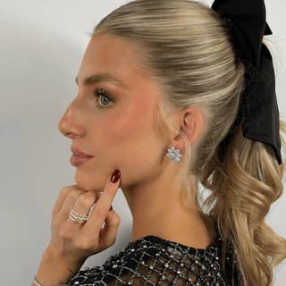 Silver Cubic Zirconia Flower Studs