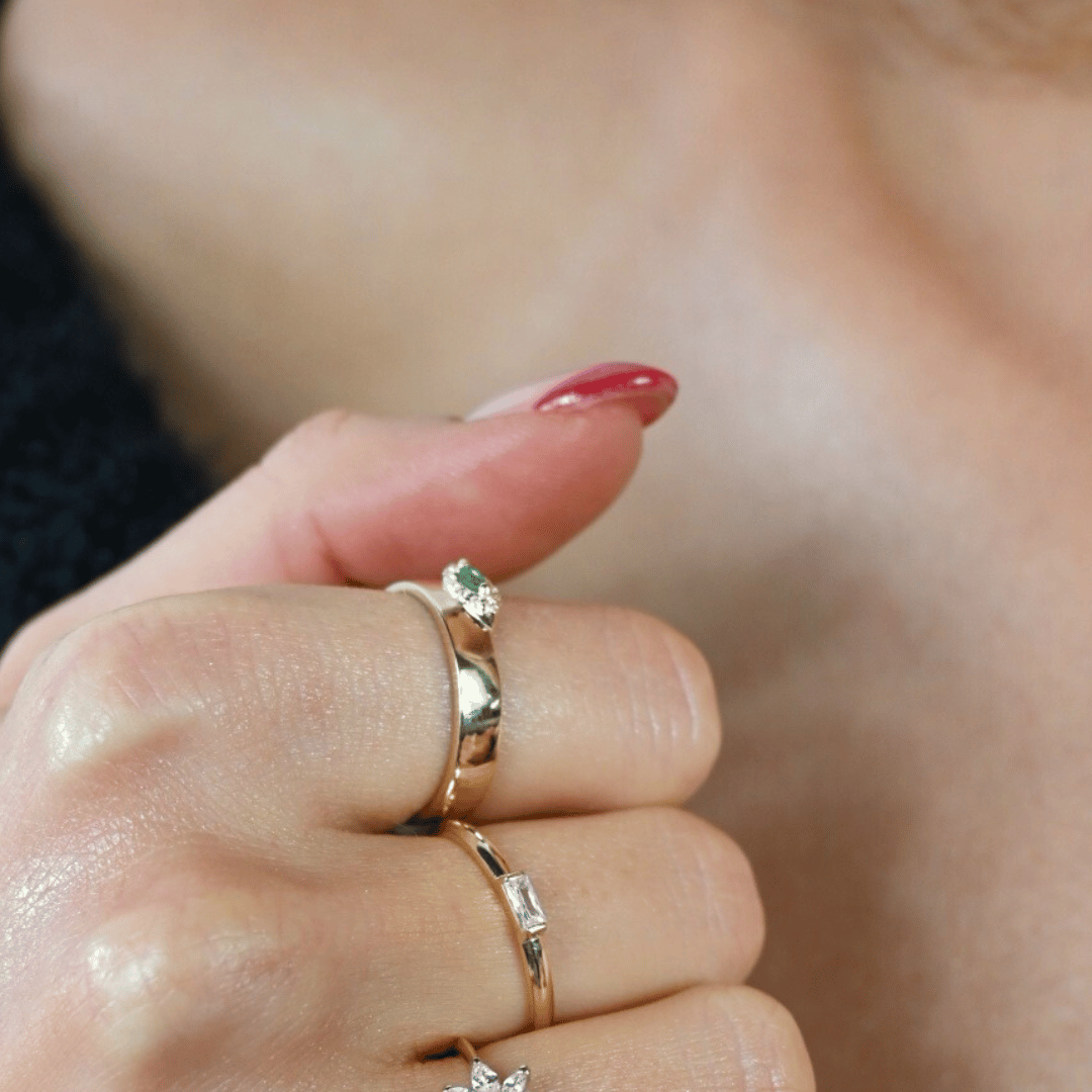 14k Marquise Band Emerald Ring
