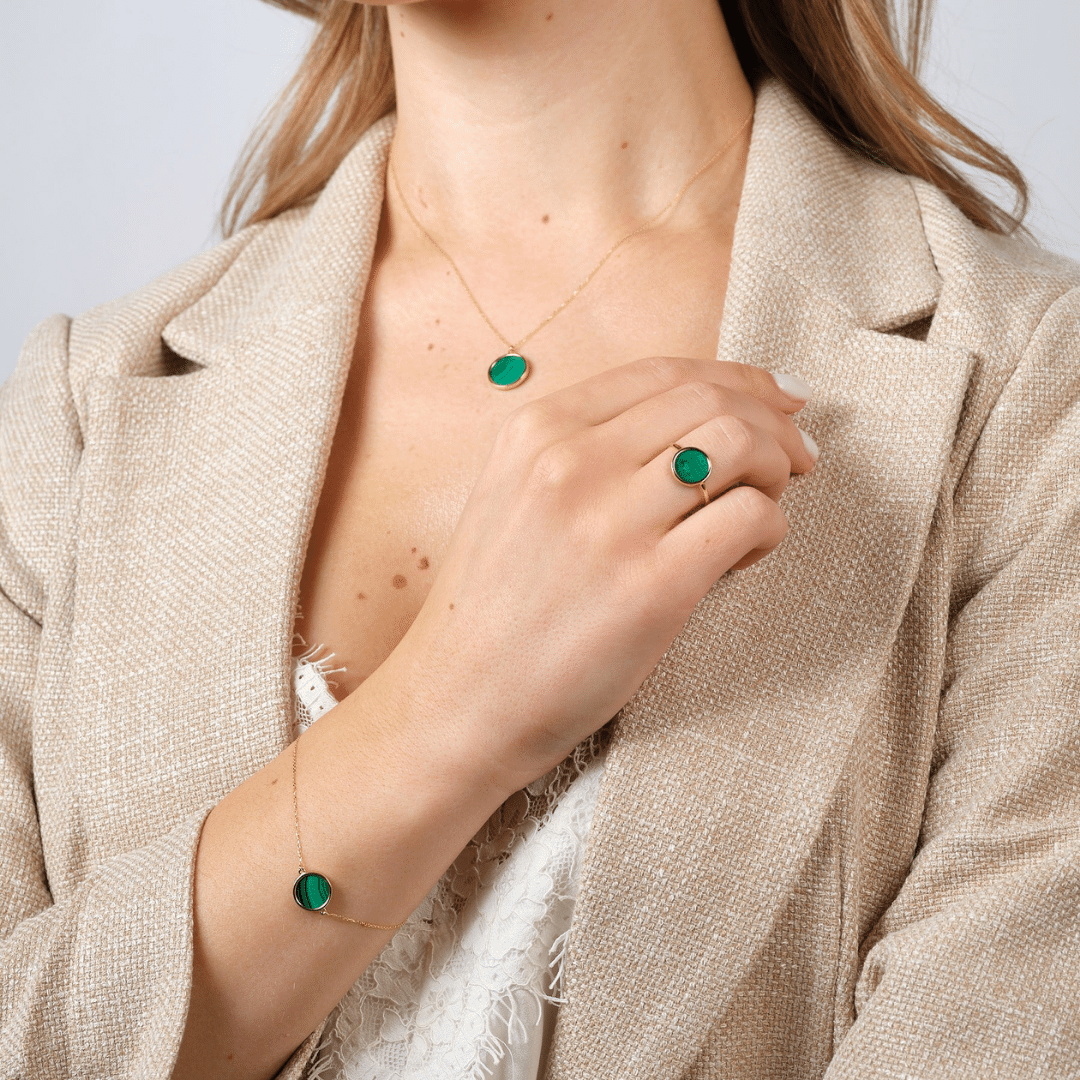 9ct Gold Malachite Disk Bracelet