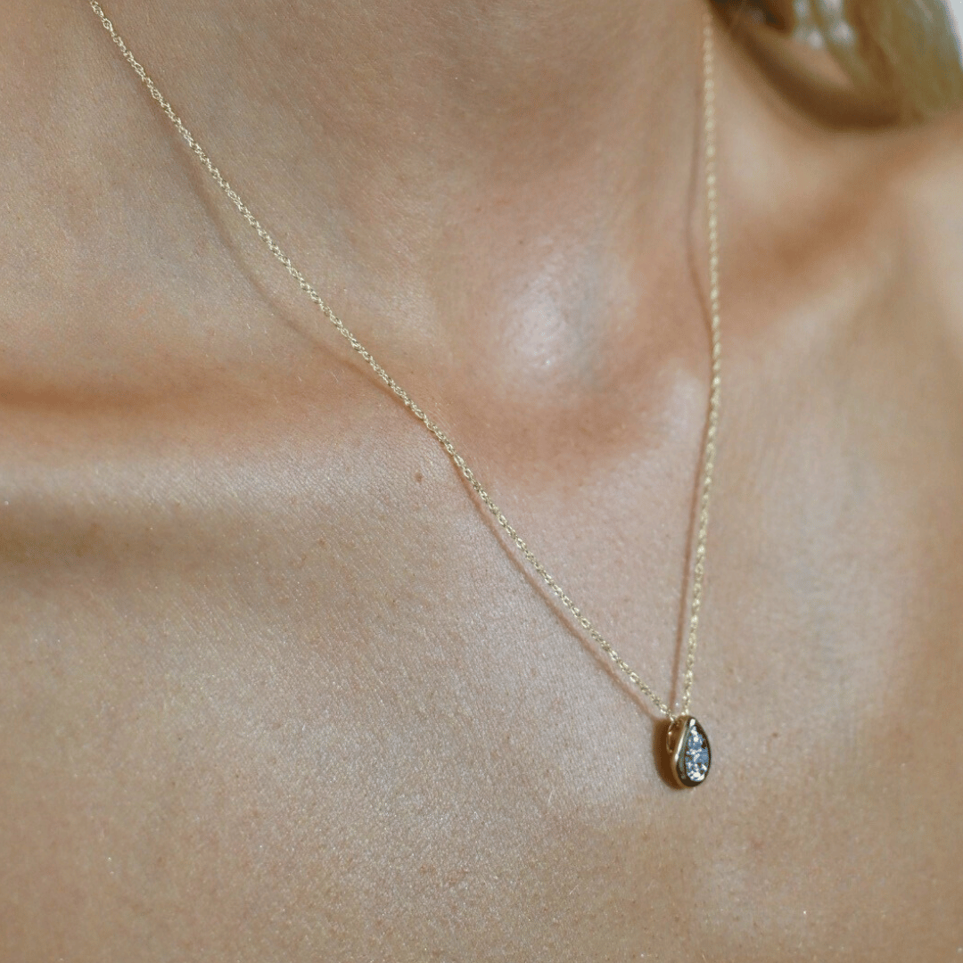 Gold Necklace with Diamond Pear Cluster