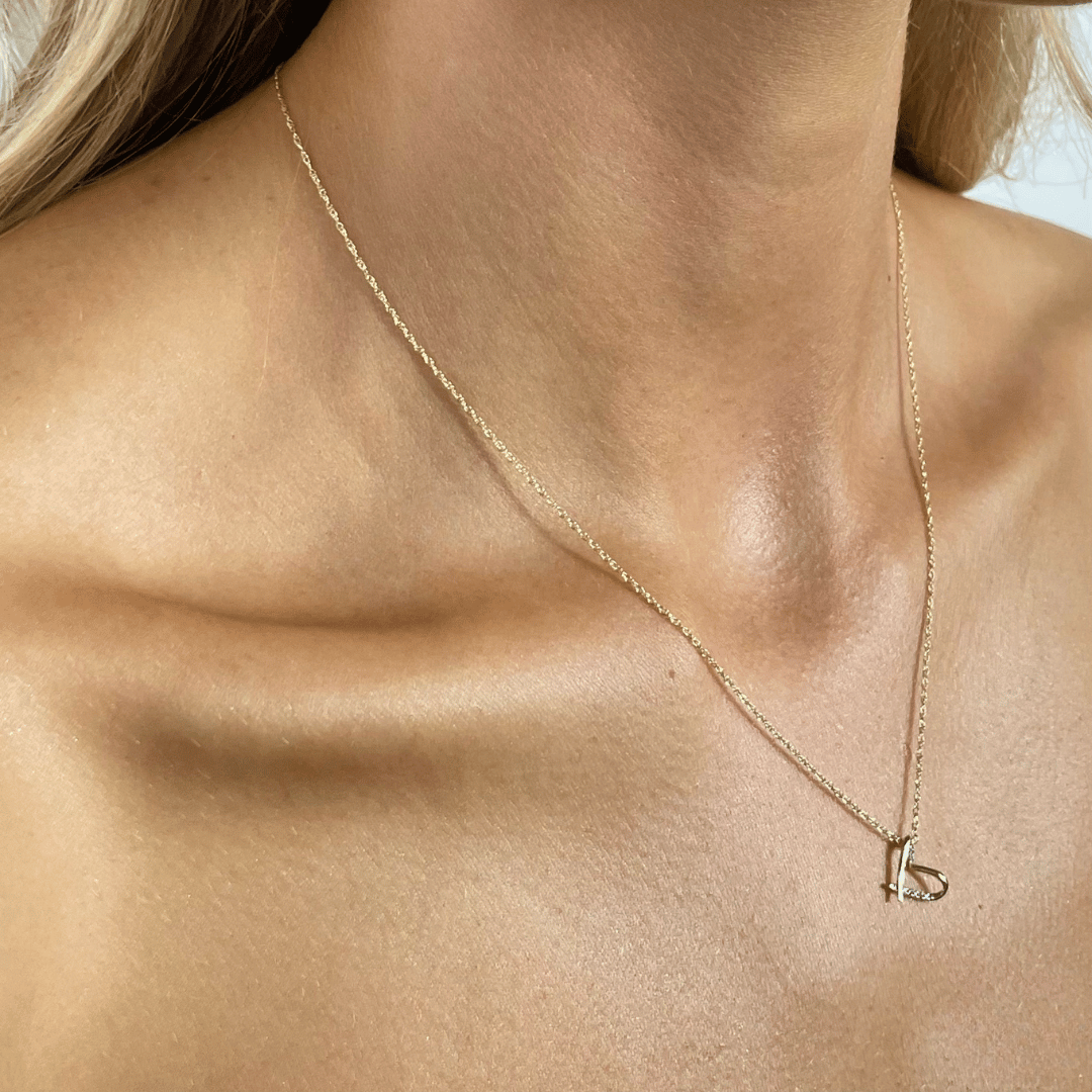 Gold Diamond Necklace with Floating Heart