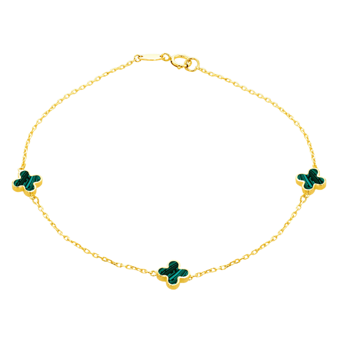 9ct Gold Malachite Clover Bracelet
