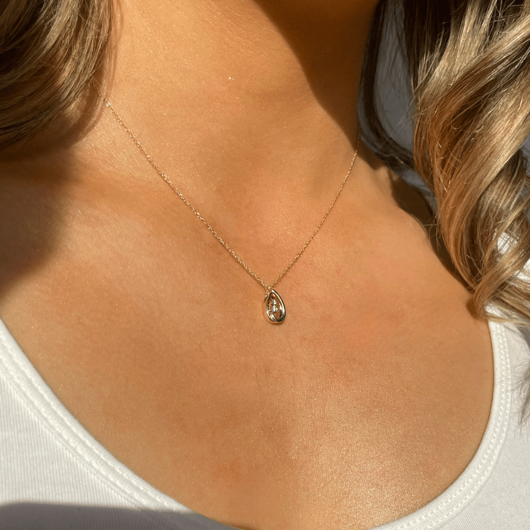 9ct Gold Diamond Swirl Teardrop Necklace