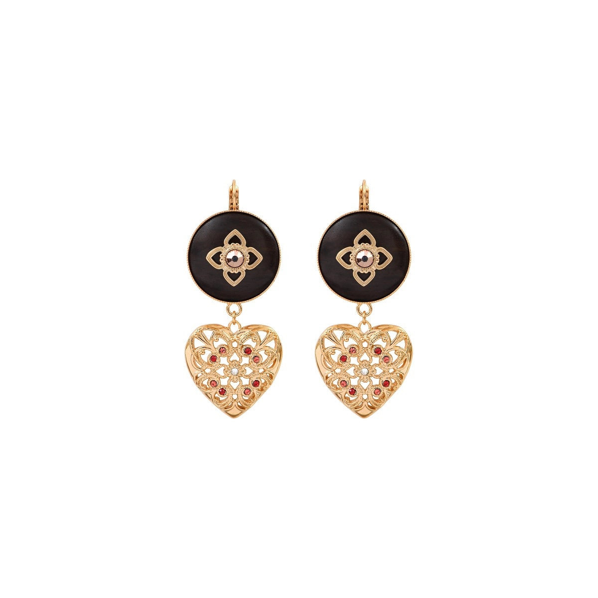 Heart red wood sleeper earrings