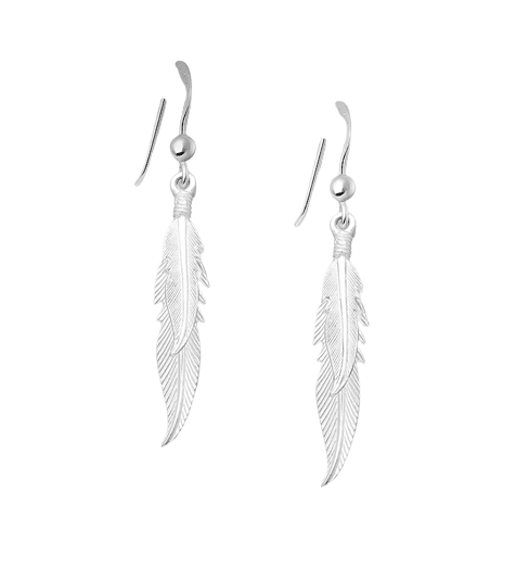 Silver Double Feather Drop Earring