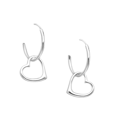 Silver Heart Charm Huggie Earrings