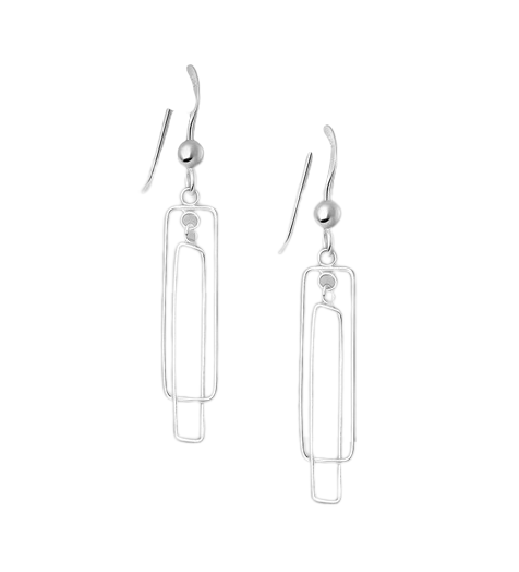 Silver Double Rectangle Drop Earrings