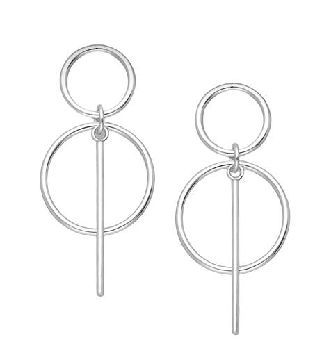 Silver Double Loop and Bar Earrings