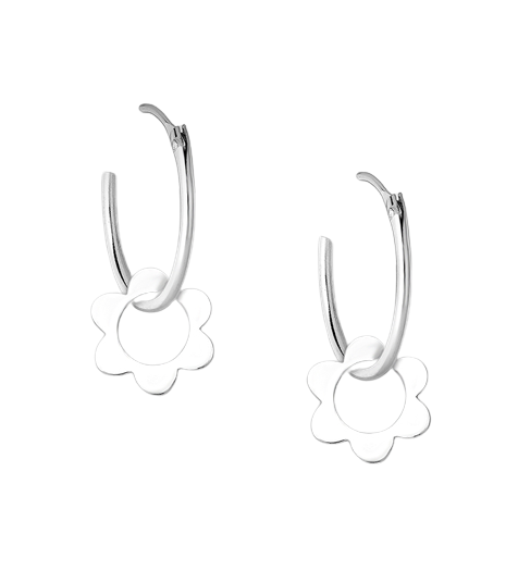 Silver Daisy Charm Hoops