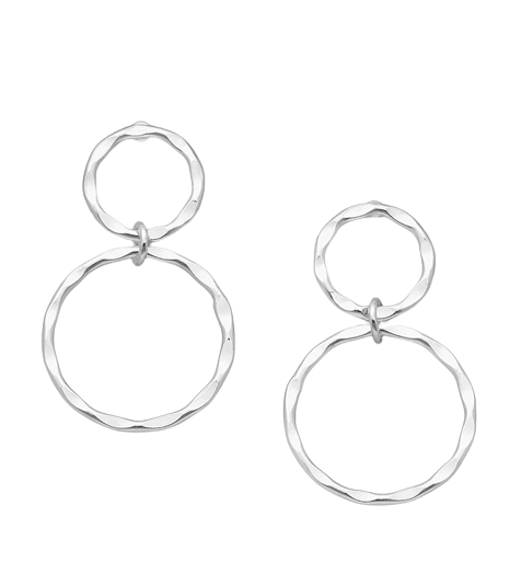 Silver Hammered Loop Drop Earrings