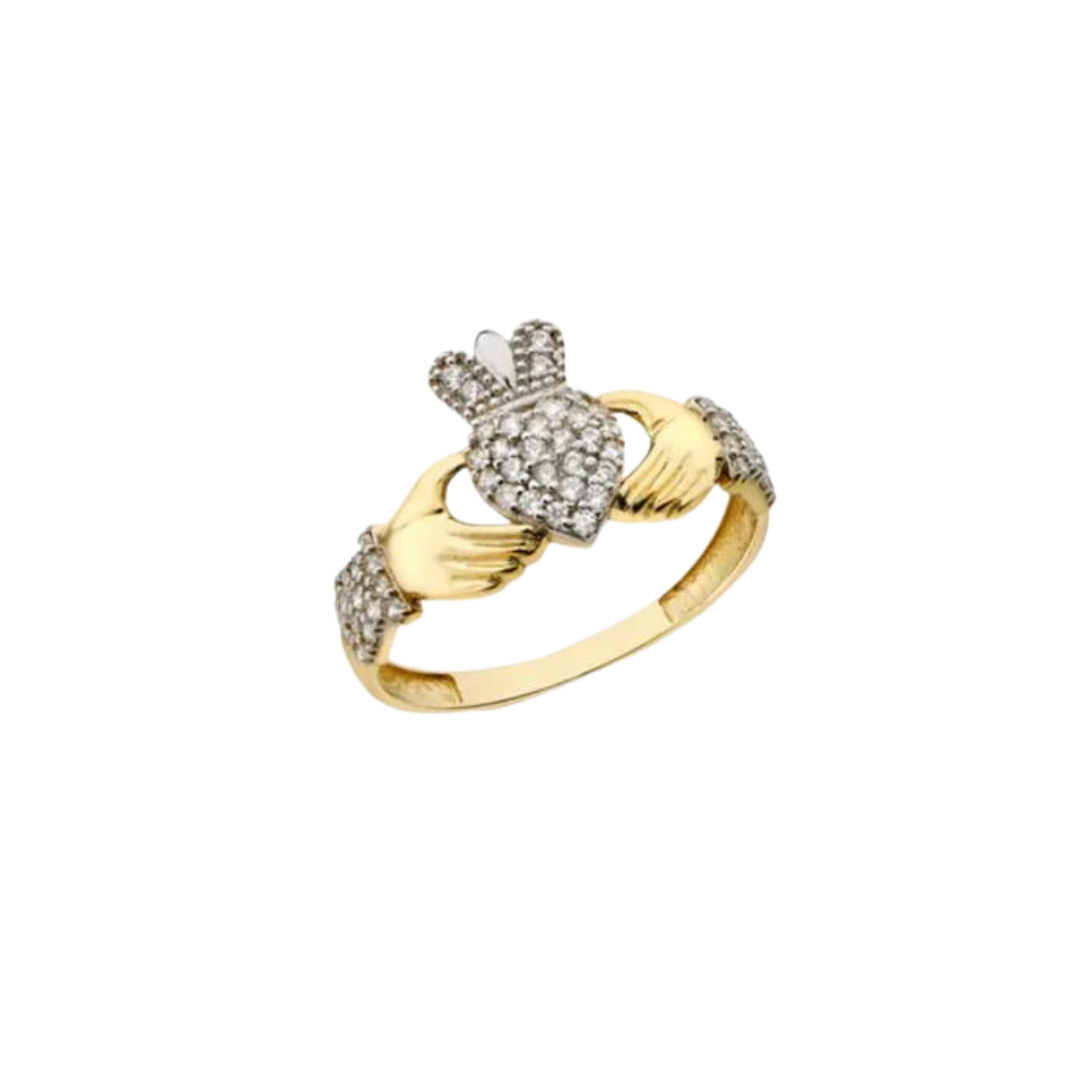 9ct Gold Embellished Claddagh Ring
