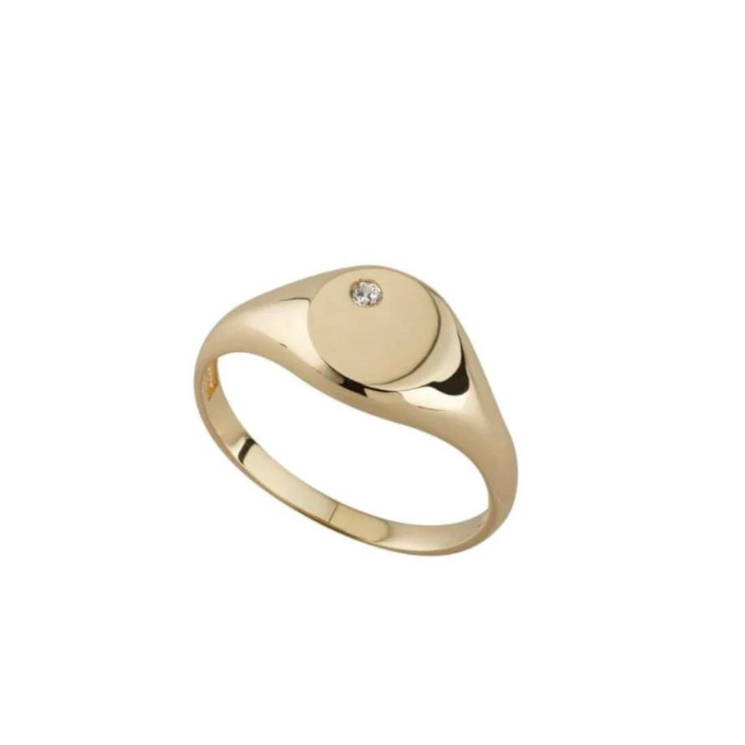 Round Signet Ring with Cubic Zirconia