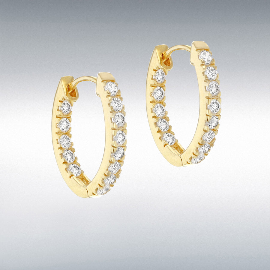 Gold Plated CZ Oval Huggie Hoop Earrings