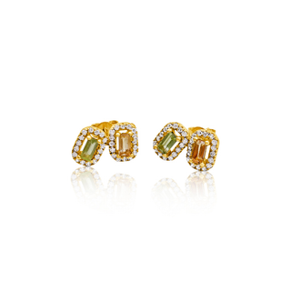 9ct Gold Peridot & Citrine Stud Earrings