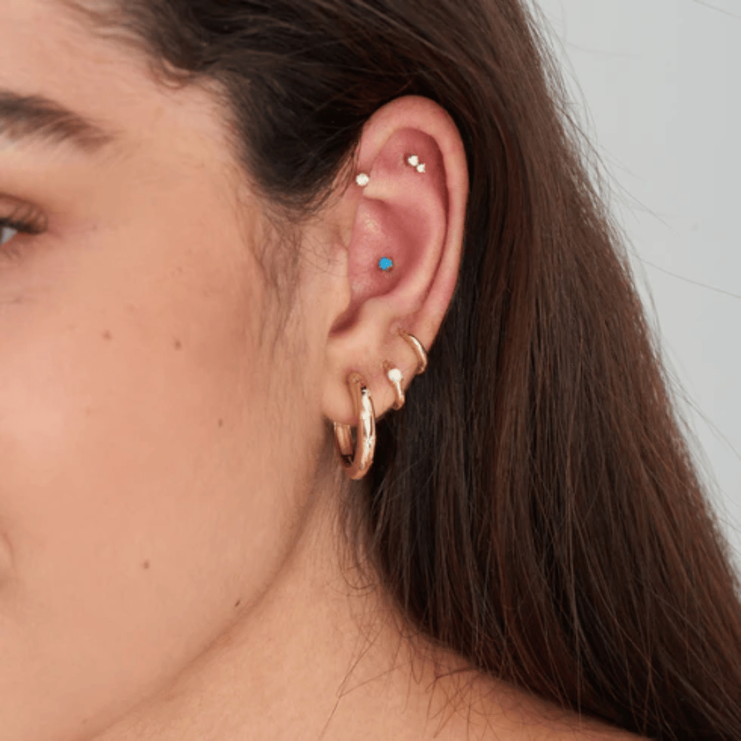 Gold Double Sparkle Barbell Single Earring